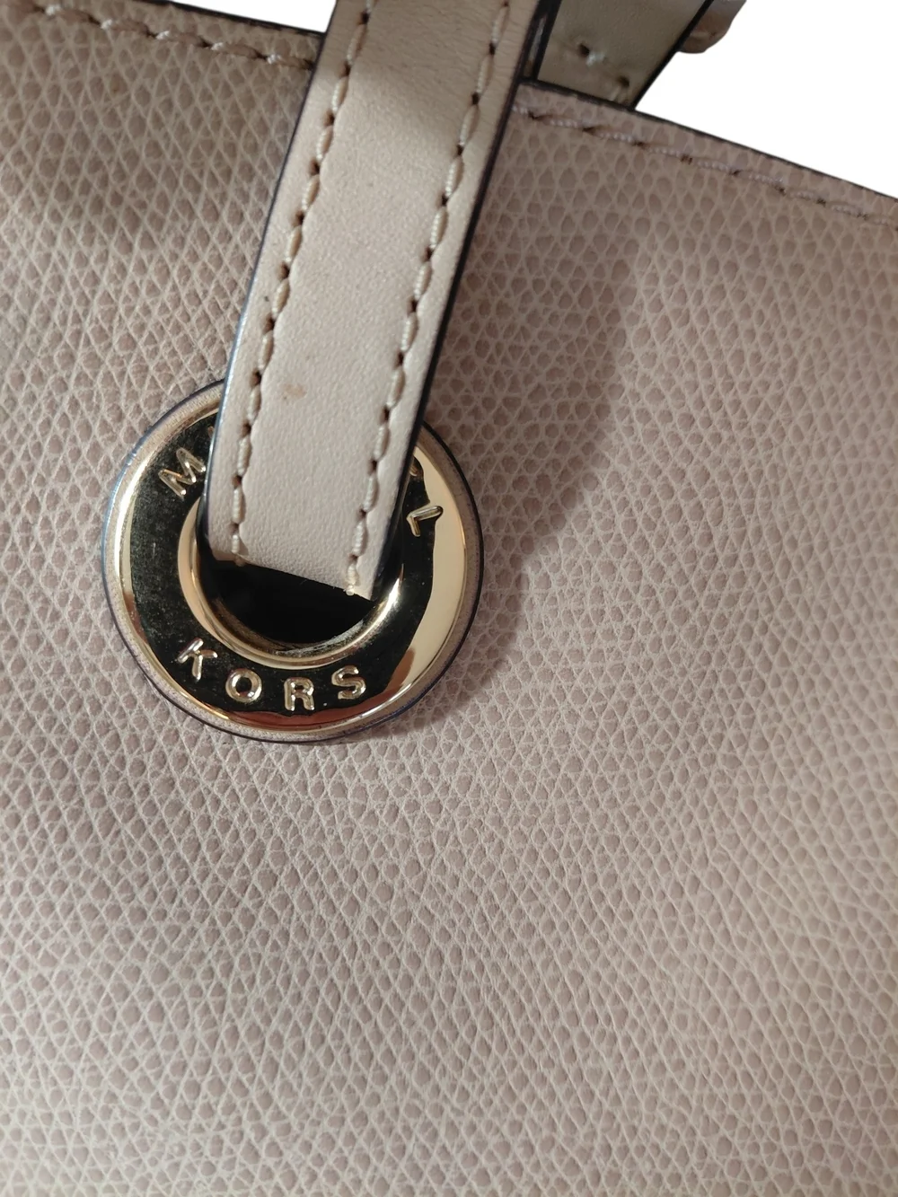 Michael Kors Peach Beige Leather Tote Shoulder Bag w Gold MK Charm